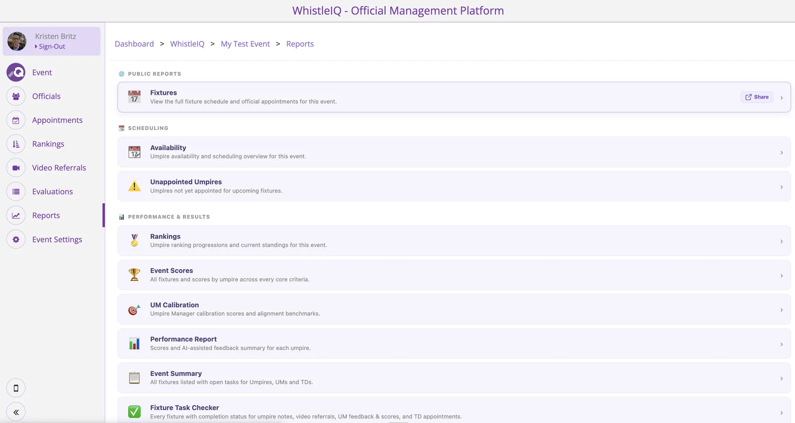 Reports and insights menu